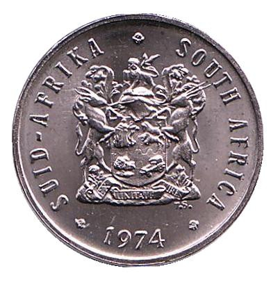 Монета 5 центов. 1974 год, Южная Африка. UNC. Африканская красавка. Монета 5 центов. 1974 год, Южная Африка. UNC. Африканская красавка.