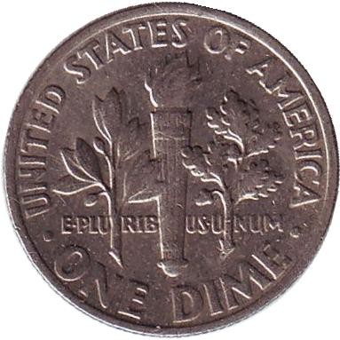 Монета 10 центов. 1977 (P) год, США. Рузвельт.