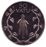 Монета 50 вату. 2009 год, Вануату. Батат (сладкий картофель) в венке из двух лоз. Монета 50 вату. 2009 год, Вануату. Батат (сладкий картофель) в венке из двух лоз.