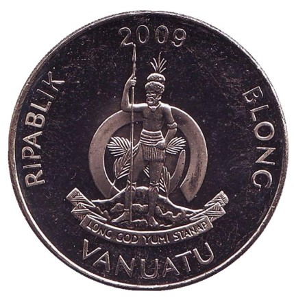 Монета 50 вату. 2009 год, Вануату. Батат (сладкий картофель) в венке из двух лоз. Монета 50 вату. 2009 год, Вануату. Батат (сладкий картофель) в венке из двух лоз.