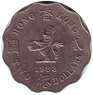 Монета 2 доллара, 1988 год, Гонконг. Монета 2 доллара, 1988 год, Гонконг.