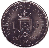 Монета 1 гульден. 1981 год, Нидерландские Антильские острова. aUNC. Монета 1 гульден. 1981 год, Нидерландские Антильские острова. aUNC.