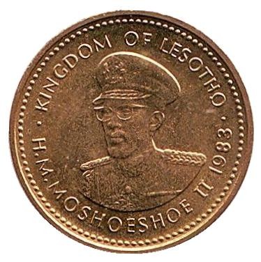 Монета 1 сенте. 1983 год, Лесото. Соломенная шляпа народа Басуто.