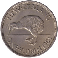 Монета 1 флорин. 1964 год, Новая Зеландия. Киви (птица).