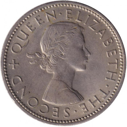 Монета 1 флорин. 1964 год, Новая Зеландия. Киви (птица). Монета 1 флорин. 1964 год, Новая Зеландия. Киви (птица).