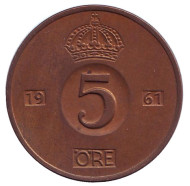 Монета 5 эре. 1961 год, Швеция.(TS) Монета 5 эре. 1961 год, Швеция.(TS)