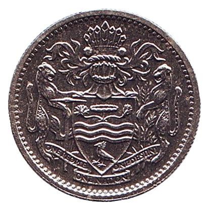 Монета 10 центов. 1991 год, Гайана.