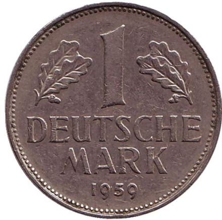 Монета 1 марка. 1959 год (J), ФРГ.