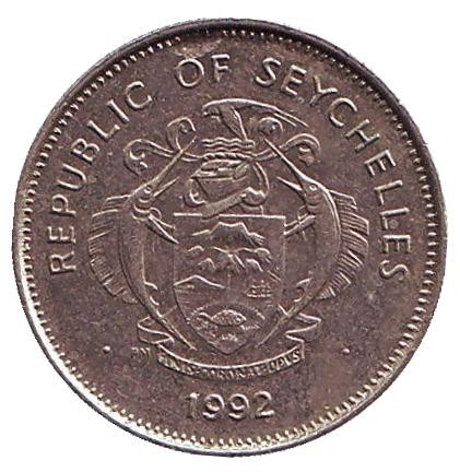 Монета 25 центов. 1992 год, Сейшельские острова. Попугай. Монета 25 центов. 1992 год, Сейшельские острова. Попугай.