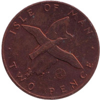Малый буревестник. Монета 2 пенса. 1979 год, Остров Мэн. (Отметка "AA")