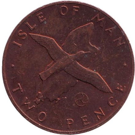 Монета 2 пенса. 1979 год, Остров Мэн. (Отметка "AA") Малый буревестник.