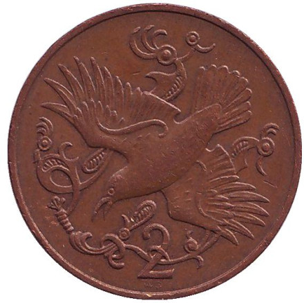 Монета 2 пенса. 1980 год (AB), Остров Мэн. Птица.