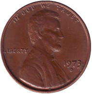 Монета 1 цент. 1973 год (D), США. Линкольн. Монета 1 цент. 1973 год (D), США. Линкольн.