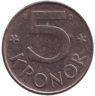 Монета 5 крон. 1987 год, Швеция. Монета 5 крон. 1987 год, Швеция.