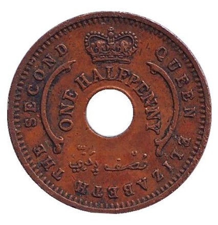 Монета 1/2 пенни. 1959 год, Британская Нигерия. Состояние - F.