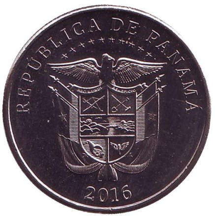 Монета 1/4 бальбоа. 2016 год, Панама. 100 лет строительству Панамского канала. Первый транзит через Панамский канал. Пароход "Анкон".