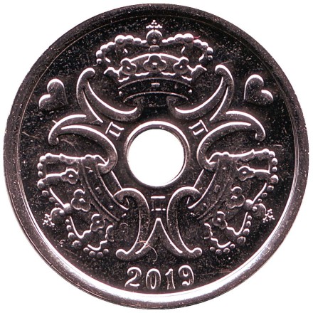 Монета 2 кроны. 2019 год, Дания. Монета 2 кроны. 2019 год, Дания.