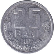 Монета 25 бани. 2005 год, Молдавия. Монета 25 бани. 2005 год, Молдавия.
