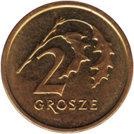 Монета 2 гроша, 2019 год, Польша. Дубовые листья.