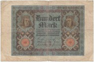 Рейхсбанкнота 100 марок. 1920 год, Веймарская республика. P-69b. Рейхсбанкнота 100 марок. 1920 год, Веймарская республика. P-69b.