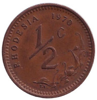 Монета 1/2 цента. 1970 год, Родезия.