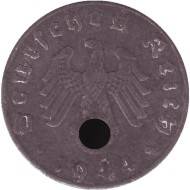 Монета 5 рейхспфеннигов. 1944 год, Германия (Третий Рейх). (А). Монета 5 рейхспфеннигов. 1944 год, Германия (Третий Рейх). (А).