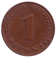 Монета 1 пфенниг. 1950 год (F), ФРГ. Дубовые листья. Монета 1 пфенниг. 1950 год (F), ФРГ. Дубовые листья.
