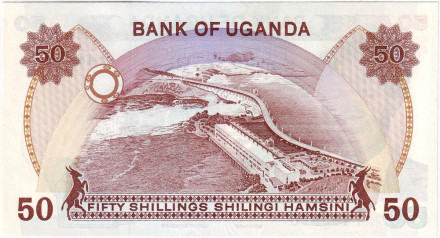 Банкнота 50 шиллингов. 1985 год, Уганда. Милтон Оботе. ГЭС "Оуэн-Фолс". Банкнота 50 шиллингов. 1985 год, Уганда. Милтон Оботе. ГЭС "Оуэн-Фолс".