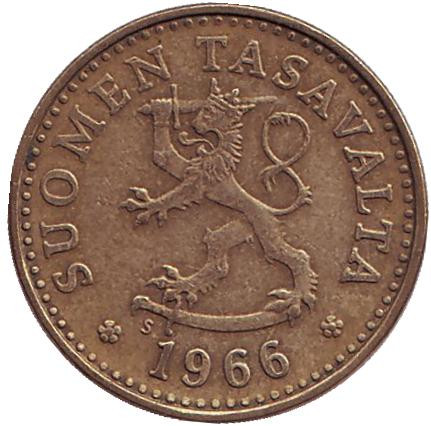 Монета 10 пенни. 1966 год, Финляндия. Монета 10 пенни. 1966 год, Финляндия.