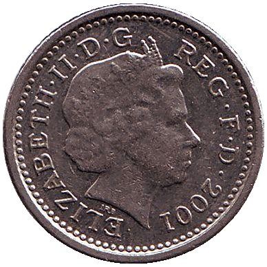 Монета 5 пенсов. 2001 год, Великобритания.