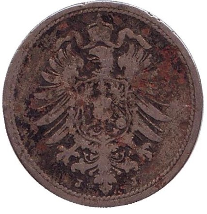 Монета 10 пфеннигов. 1888 год (J), Германская империя. Монета 10 пфеннигов. 1888 год (J), Германская империя.