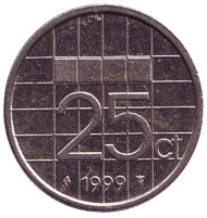 Монета 25 центов. 1999 год, Нидерланды. Монета 25 центов. 1999 год, Нидерланды.