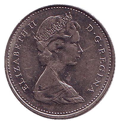 Монета 10 центов. 1976 год, Канада. Парусник.