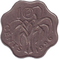 Монета 10 центов. 1996 год, Свазиленд. Монета 10 центов. 1996 год, Свазиленд.