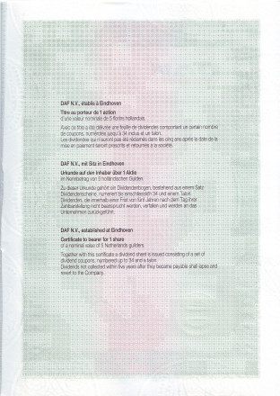 DAF. Акция на 5 гульденов. 1989 год, Нидерланды.