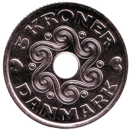 Монета 5 крон. 2017 год, Дания.