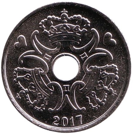 Монета 5 крон. 2017 год, Дания. Монета 5 крон. 2017 год, Дания.