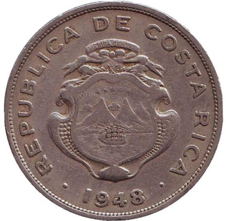 Монета 50 сантимов. 1948 год, Коста-Рика. Монета 50 сантимов. 1948 год, Коста-Рика.