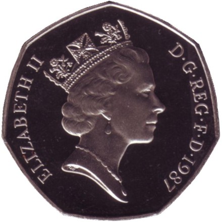 Монета 50 пенсов. 1987 год, Великобритания. Proof. Монета 50 пенсов. 1987 год, Великобритания. Proof.