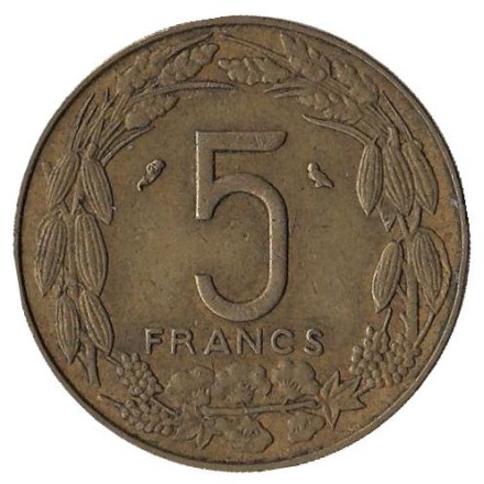 Монета 5 франков. 1970 год, Камерун. Африканские антилопы. (Западные канны).