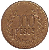 Монета 100 песо. 1995 год, Колумбия.
