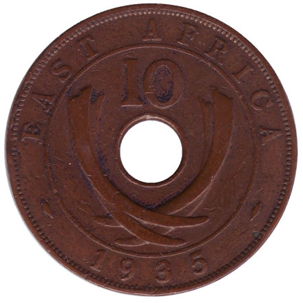 Монета 10 центов, 1935 год, Восточная Африка.