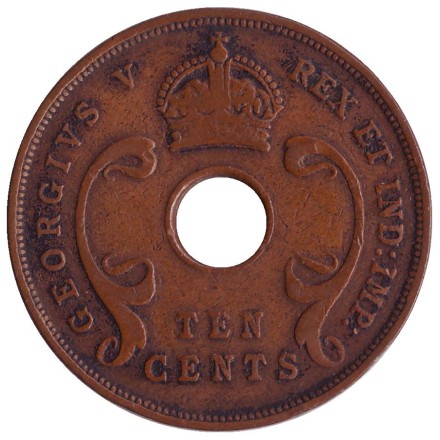 Монета 10 центов. 1935 год, Восточная Африка.