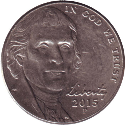 Монета 5 центов. 2015 год (P), США. Монтичелло.