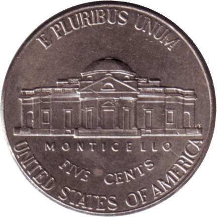 Монета 5 центов. 2015 год (P), США. Монтичелло.