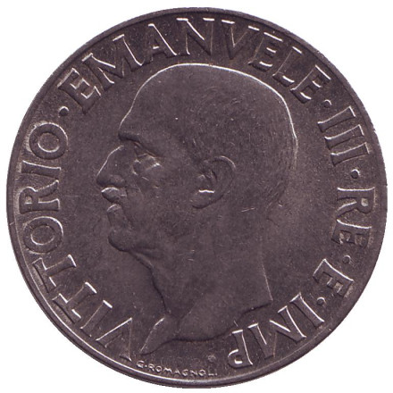 Монета 1 лира. 1942 год, Италия. Орёл. Монета 1 лира. 1942 год, Италия. Орёл.