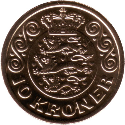 Монета 10 крон. 2021 год, Дания.
