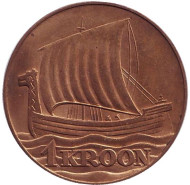 Монета 1 крона. 1990 год, Эстония. Редкая! Корабль викингов. Монета 1 крона. 1990 год, Эстония. Редкая! Корабль викингов.