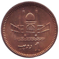 Монета 1 рупия. 2006 год, Пакистан. UNC. Мавзолей. Монета 1 рупия. 2006 год, Пакистан. UNC. Мавзолей.