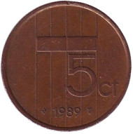 Монета 5 центов. 1989 год, Нидерланды. Монета 5 центов. 1989 год, Нидерланды.